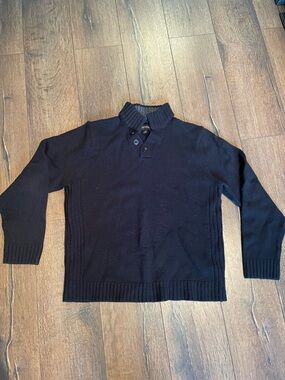 Men's Black Button-Front Turtleneck Knit Sweater